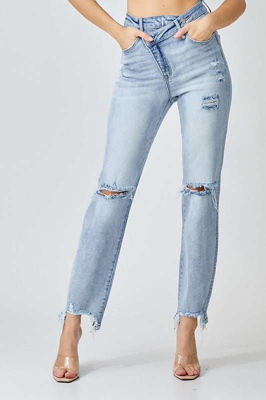 Risen Parklyn Crossover Light Wash Destroyed Girlfriend Denim