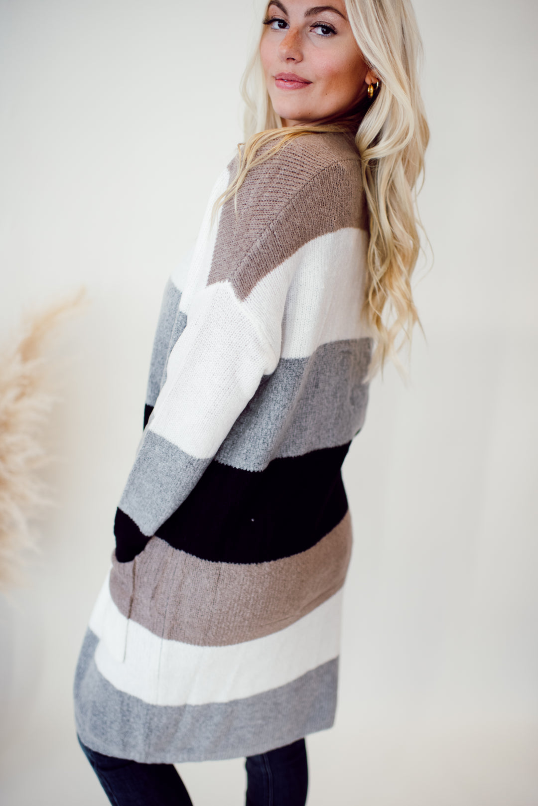 Autumn Calls Color Block Cardigan (Taupe/White)