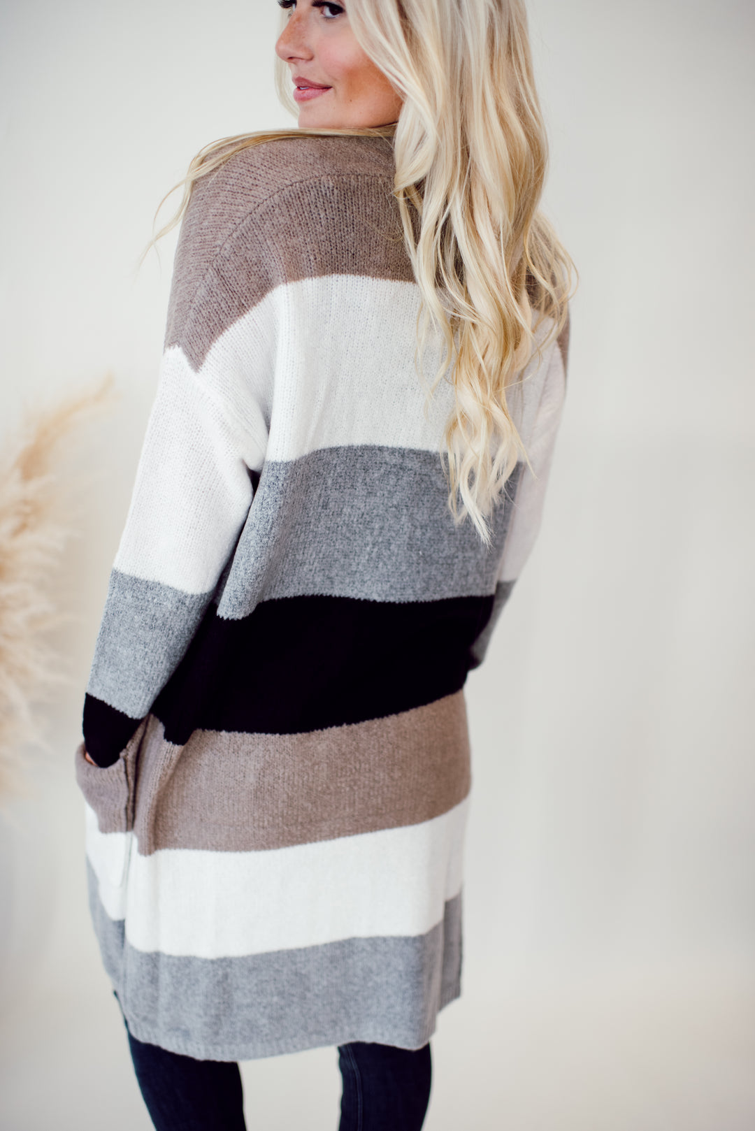 Autumn Calls Color Block Cardigan (Taupe/White)