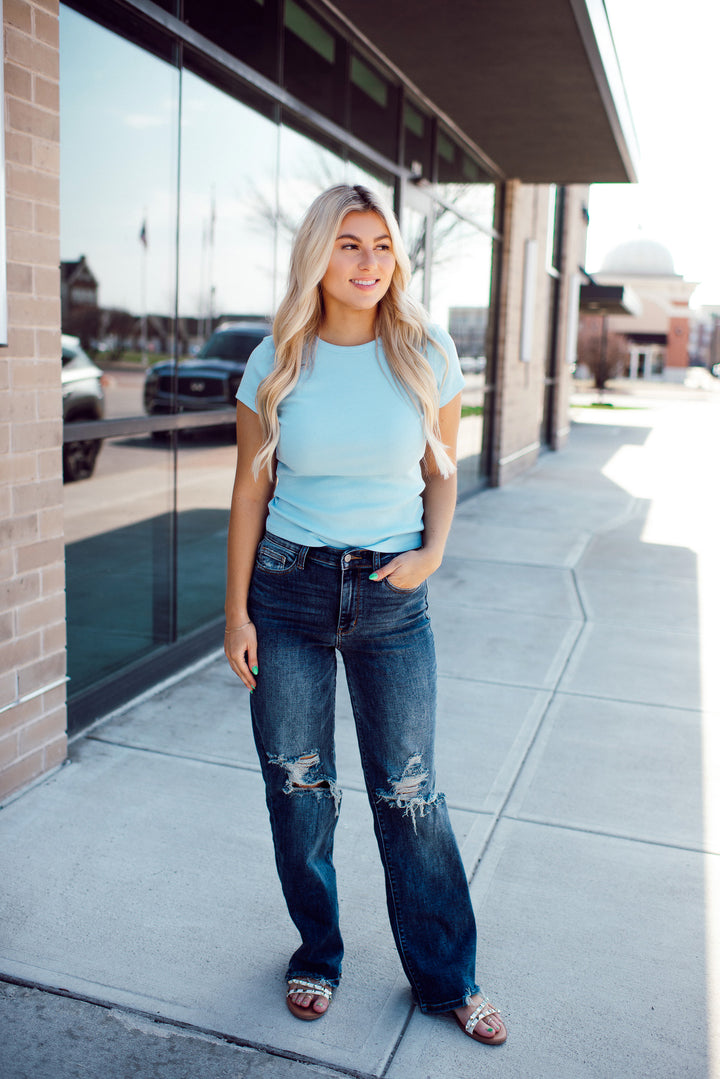 Classic Comfort Ribbed Tee (Baby Blue)