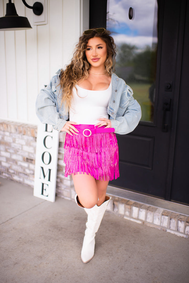 Shake It Off Fringe Skirt (Pink)