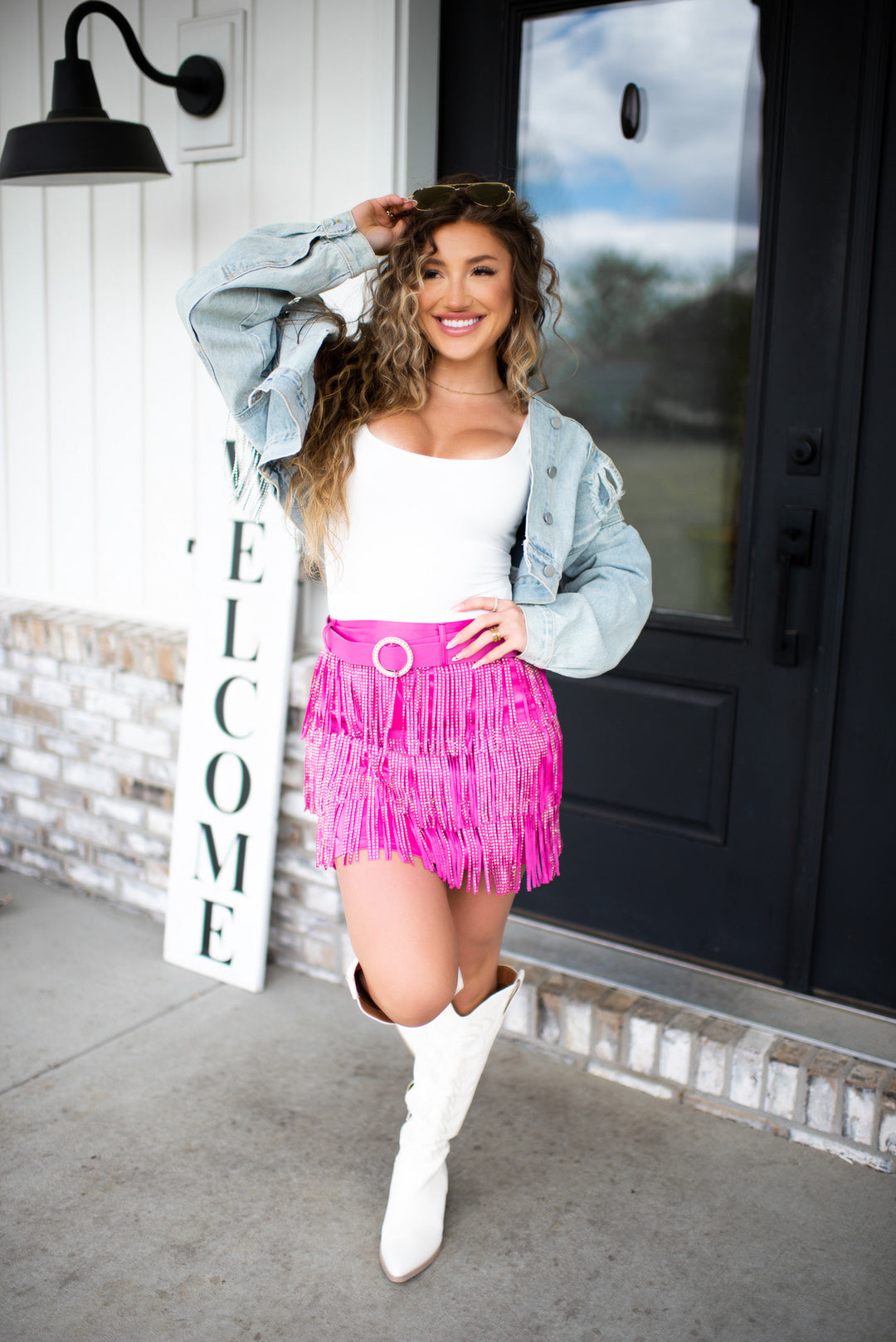 Shake It Off Fringe Skirt (Pink)