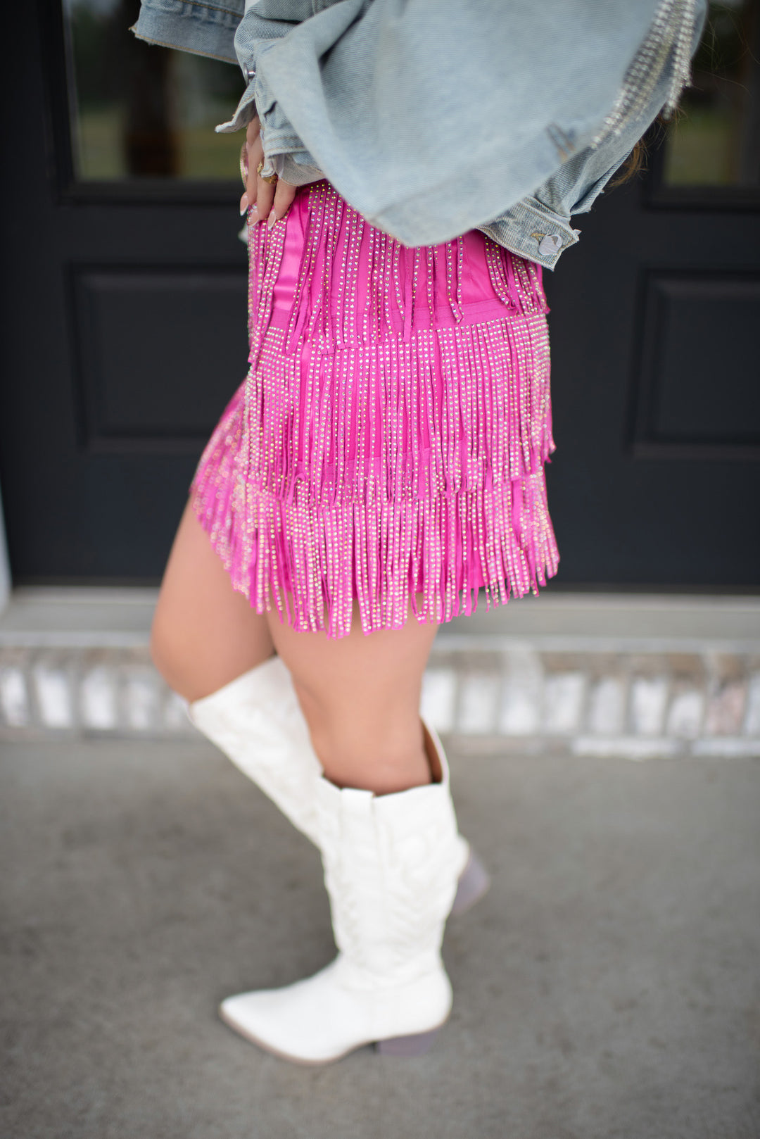 Shake It Off Fringe Skirt (Pink)