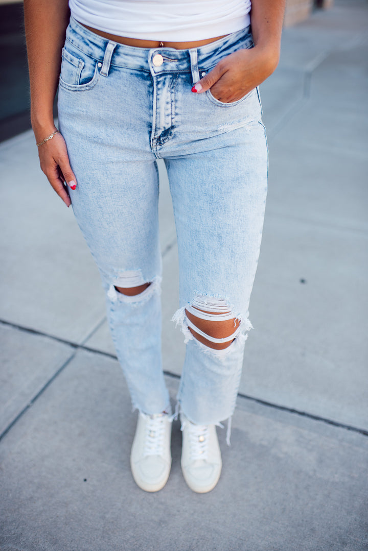 Risen Alix High Rise Crop Straight Jeans (Acid Wash)