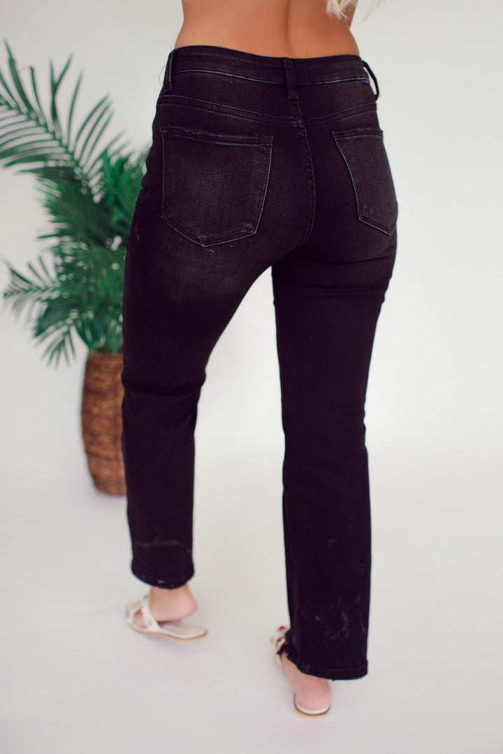 Risen Camryn High Rise Relaxed Straight Jeans (Black)