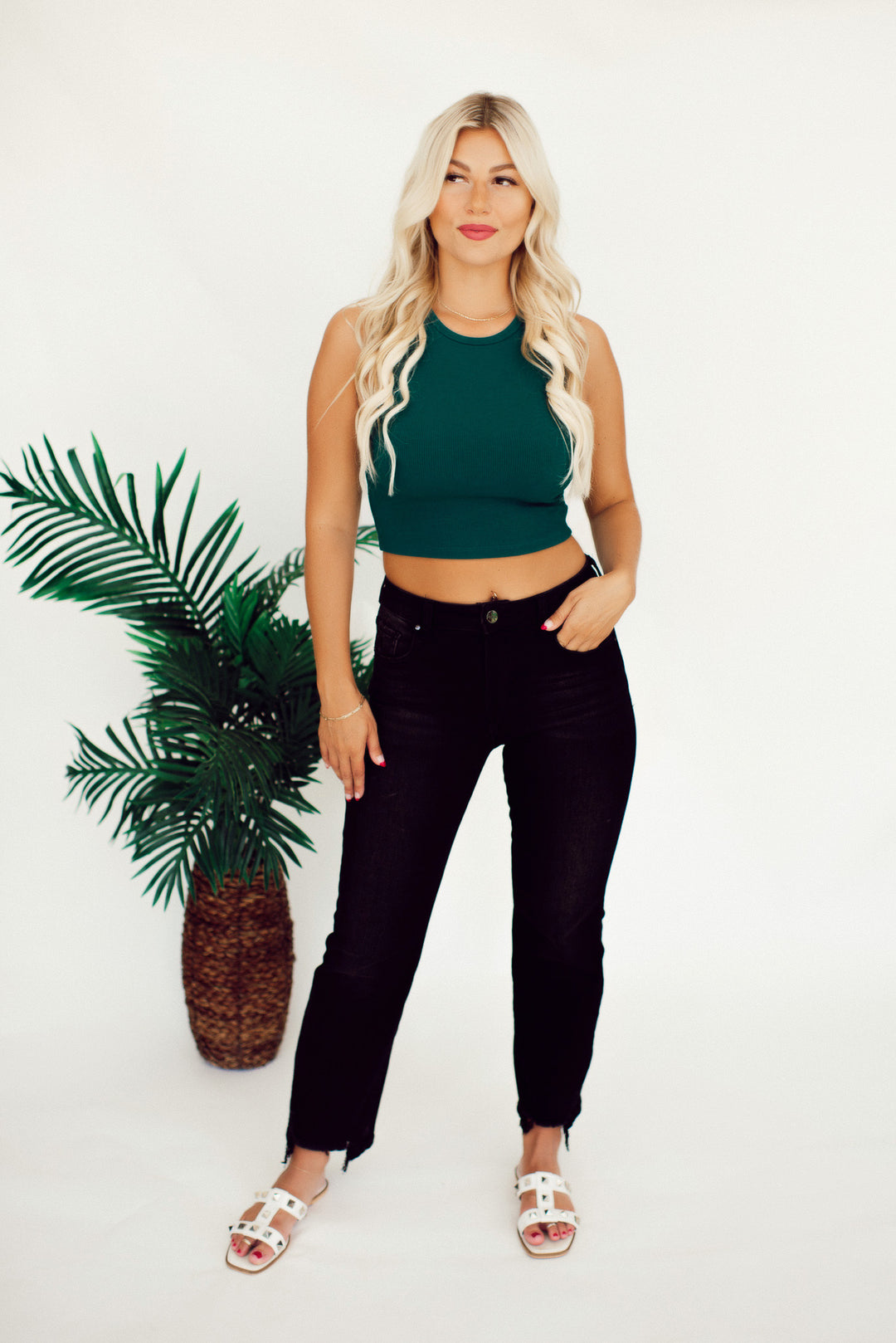 Not Over It Cropped Tank (Dark Green)