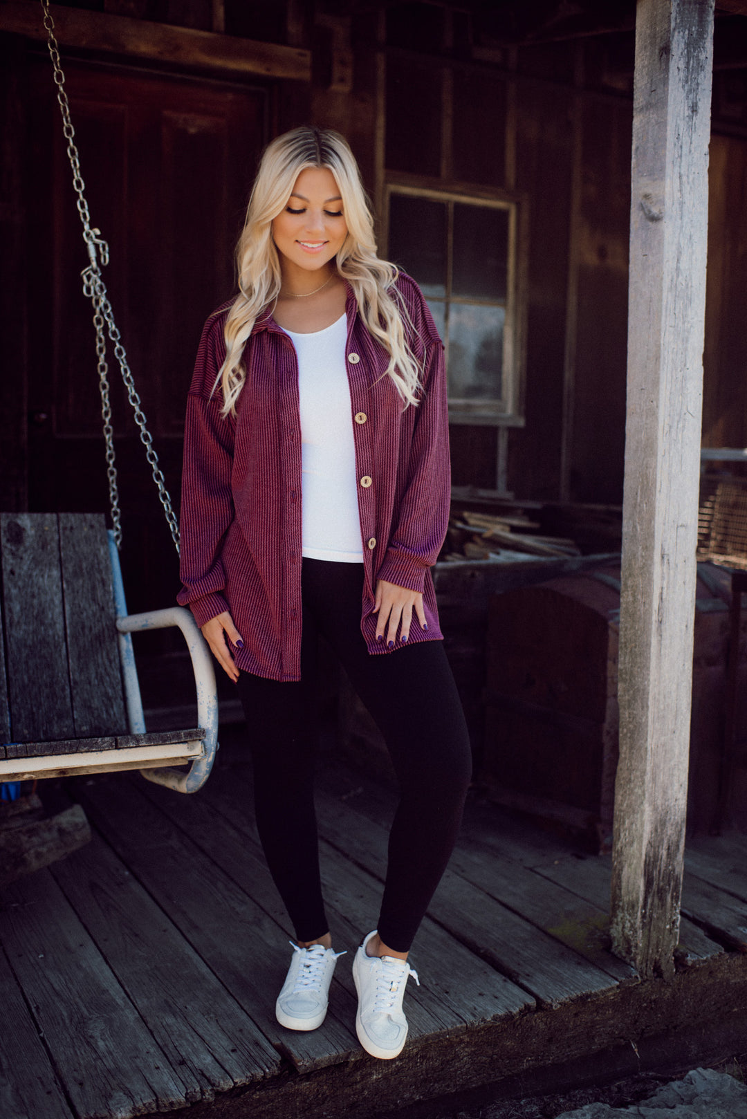 Feelin' Fine Ribbed Button Down (Burgundy)