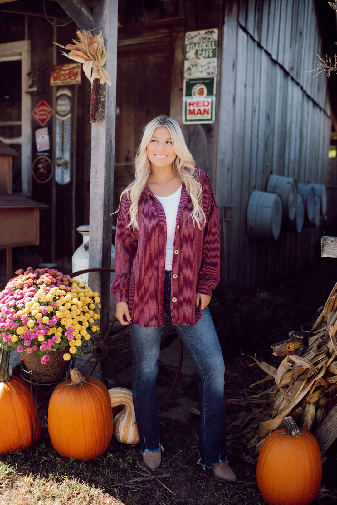 Feelin' Fine Ribbed Button Down (Burgundy)