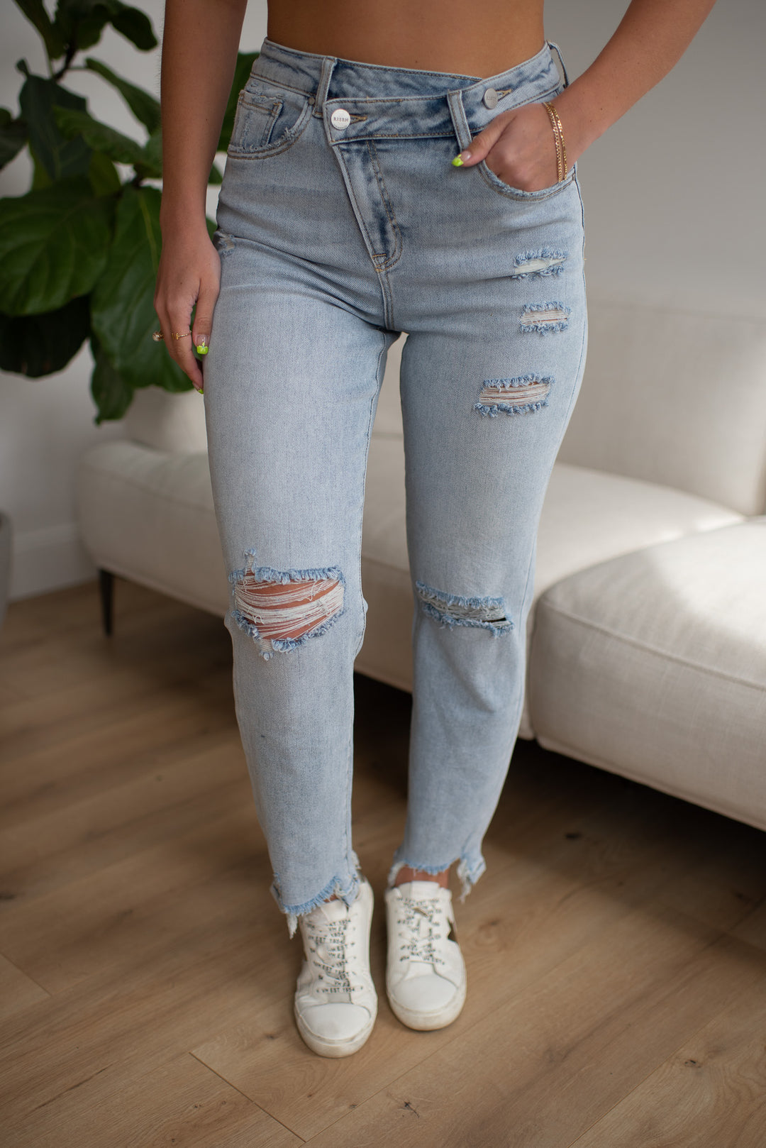 Risen Parklyn Crossover Light Wash Destroyed Girlfriend Denim