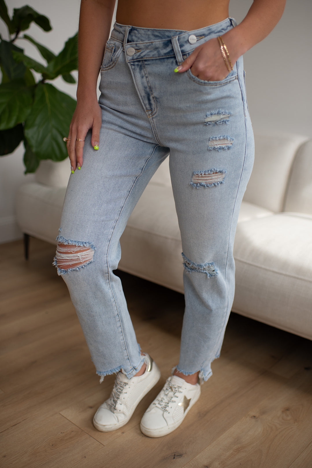 Risen Parklyn Crossover Light Wash Destroyed Girlfriend Denim