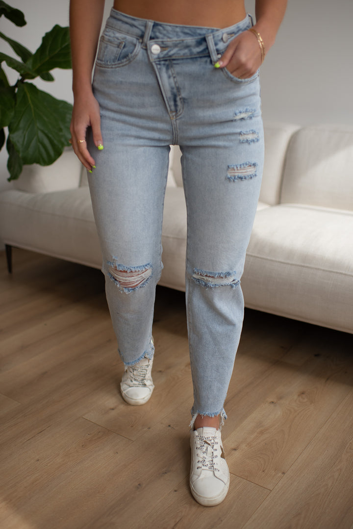 Risen Parklyn Crossover Light Wash Destroyed Girlfriend Denim