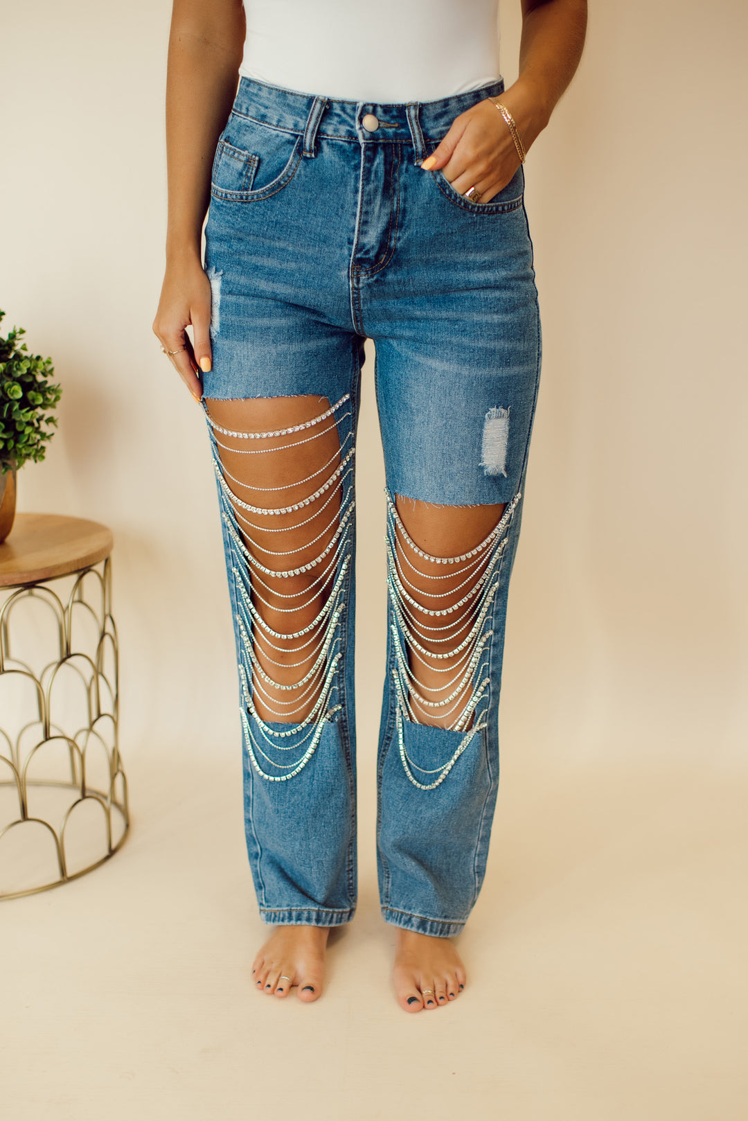 Broadway Rhinestone Denim Jeans (Medium Wash)