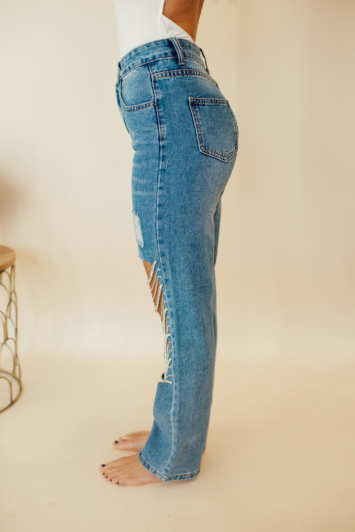 Broadway Rhinestone Denim Jeans (Medium Wash)