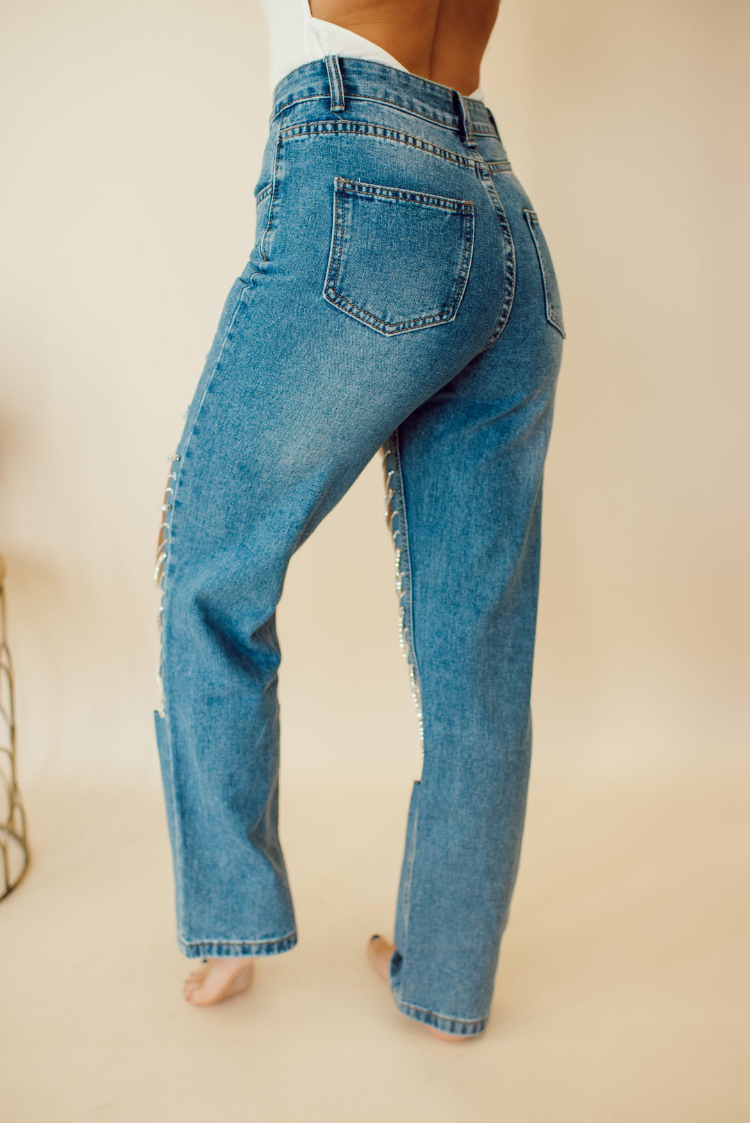 Broadway Rhinestone Denim Jeans (Medium Wash)