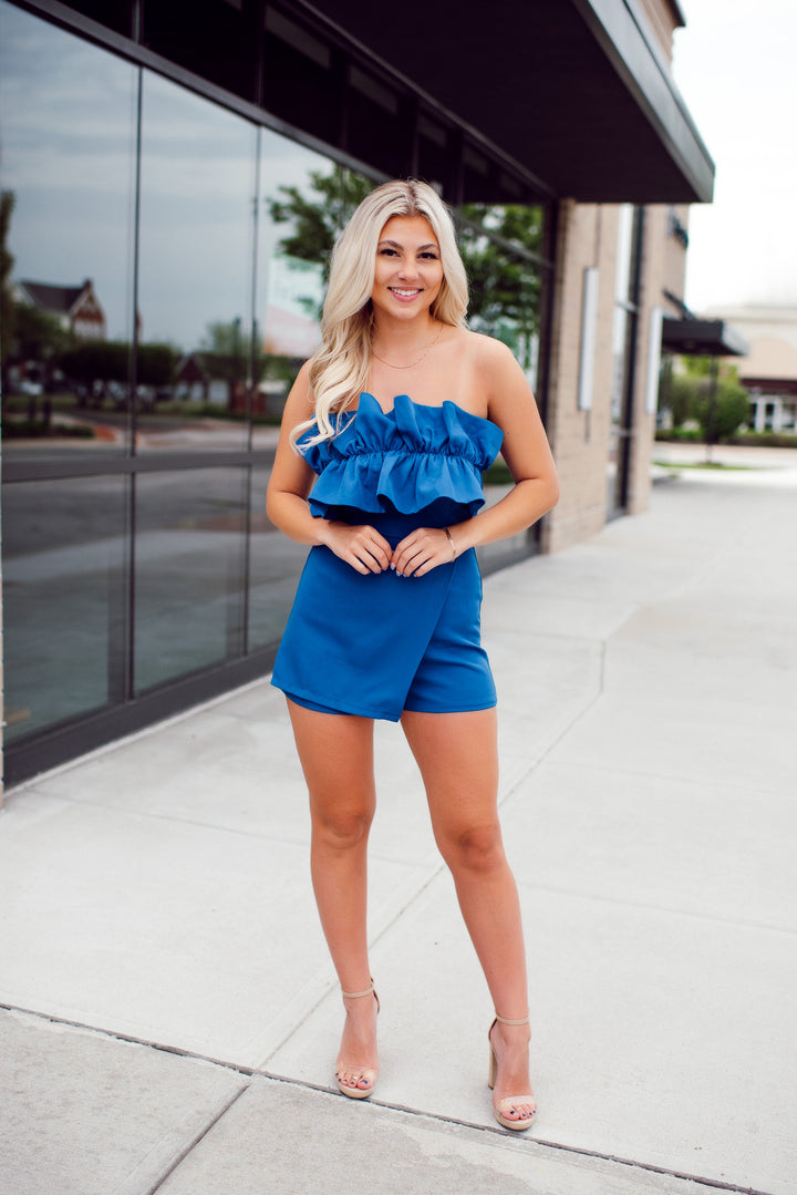 Walking Away Ruffle Tube Romper (Royal Blue)