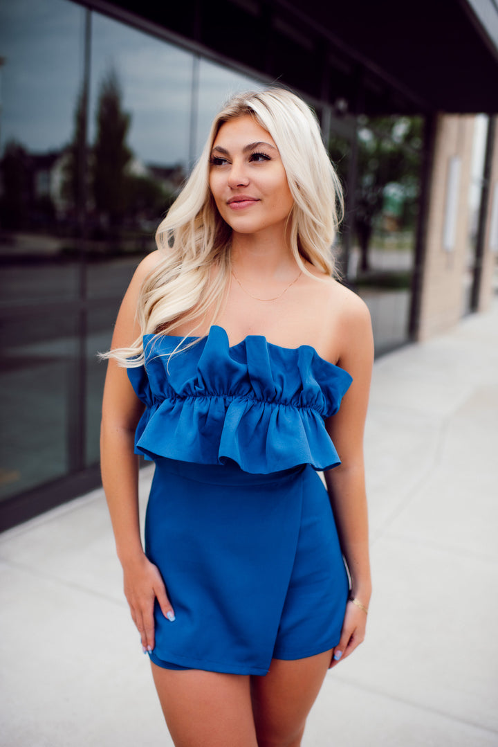 Walking Away Ruffle Tube Romper (Royal Blue)