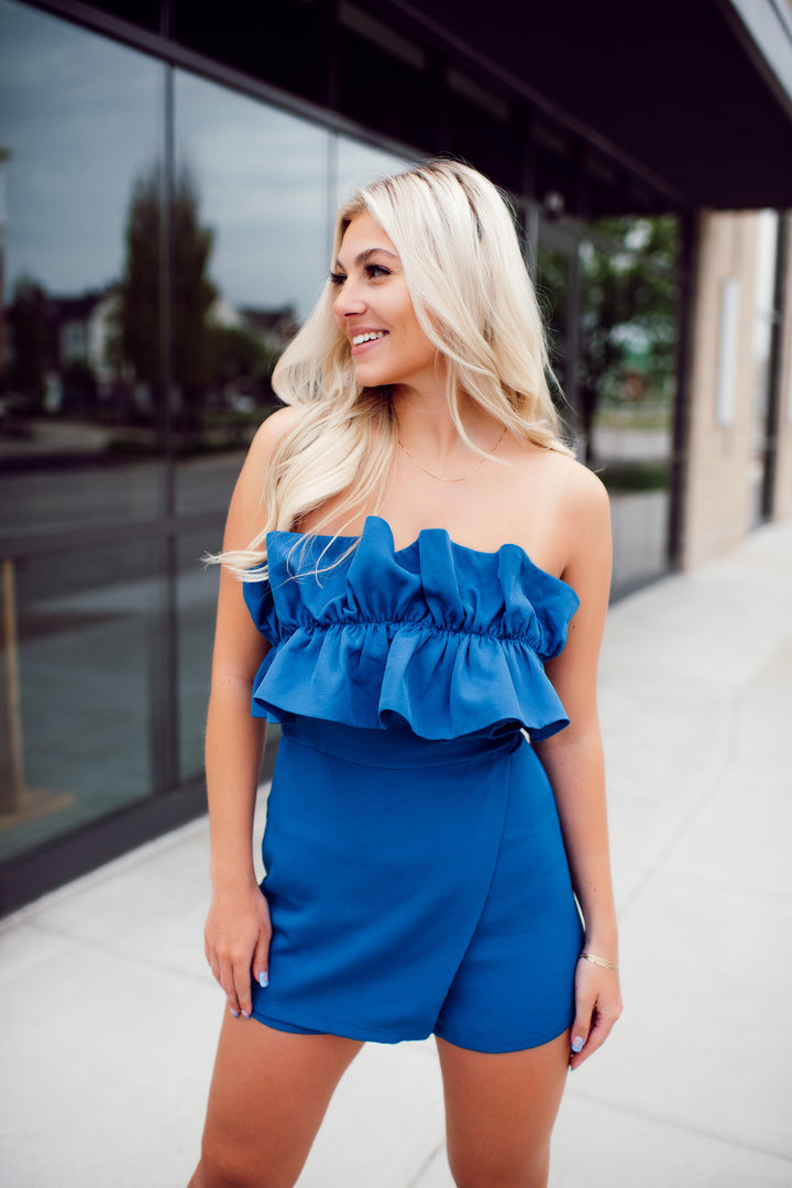 Walking Away Ruffle Tube Romper (Royal Blue)