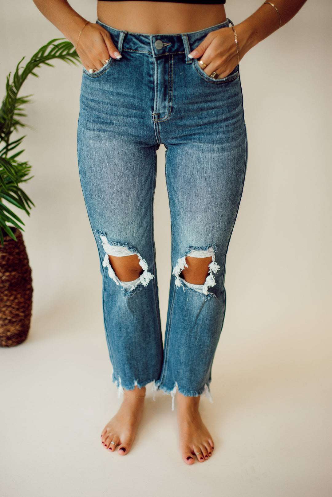 Risen Hayden Crop Straight Jeans (Medium Wash)