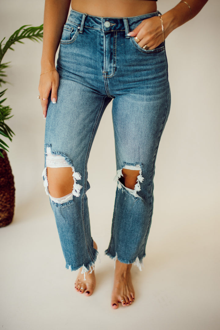 Risen Hayden Crop Straight Jeans (Medium Wash)