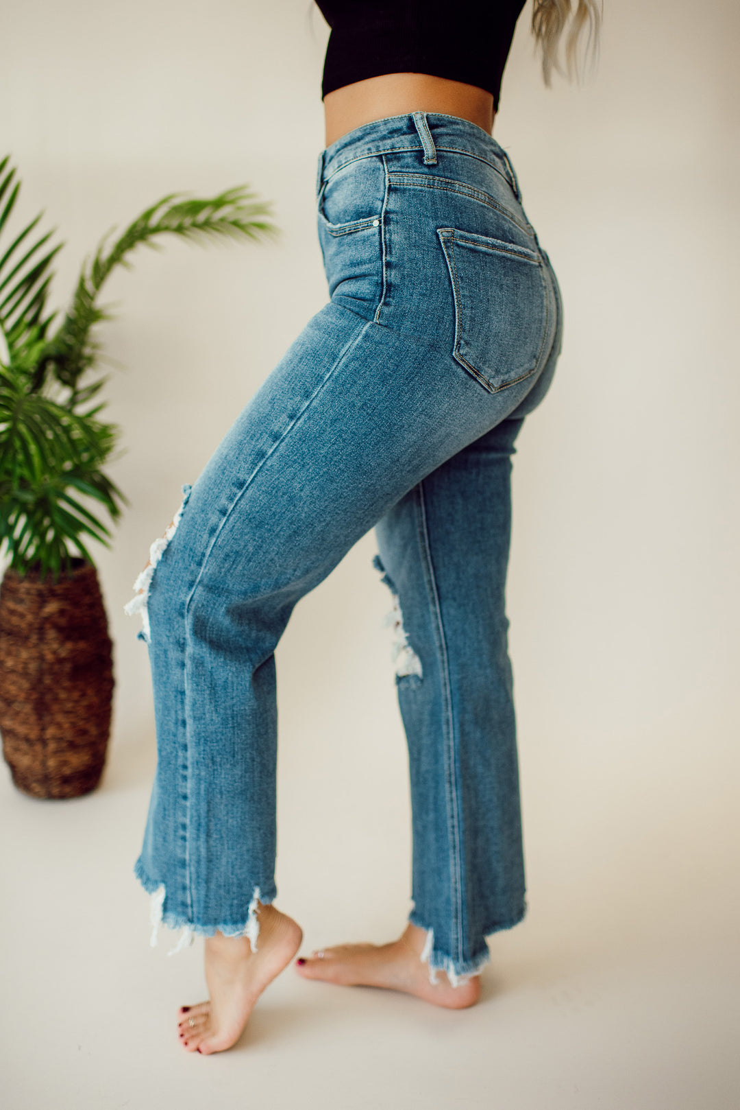 Risen Hayden Crop Straight Jeans (Medium Wash)