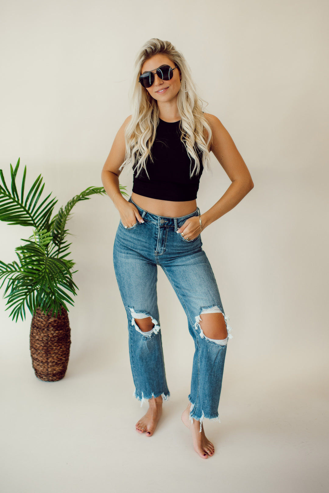 Risen Hayden Crop Straight Jeans (Medium Wash)