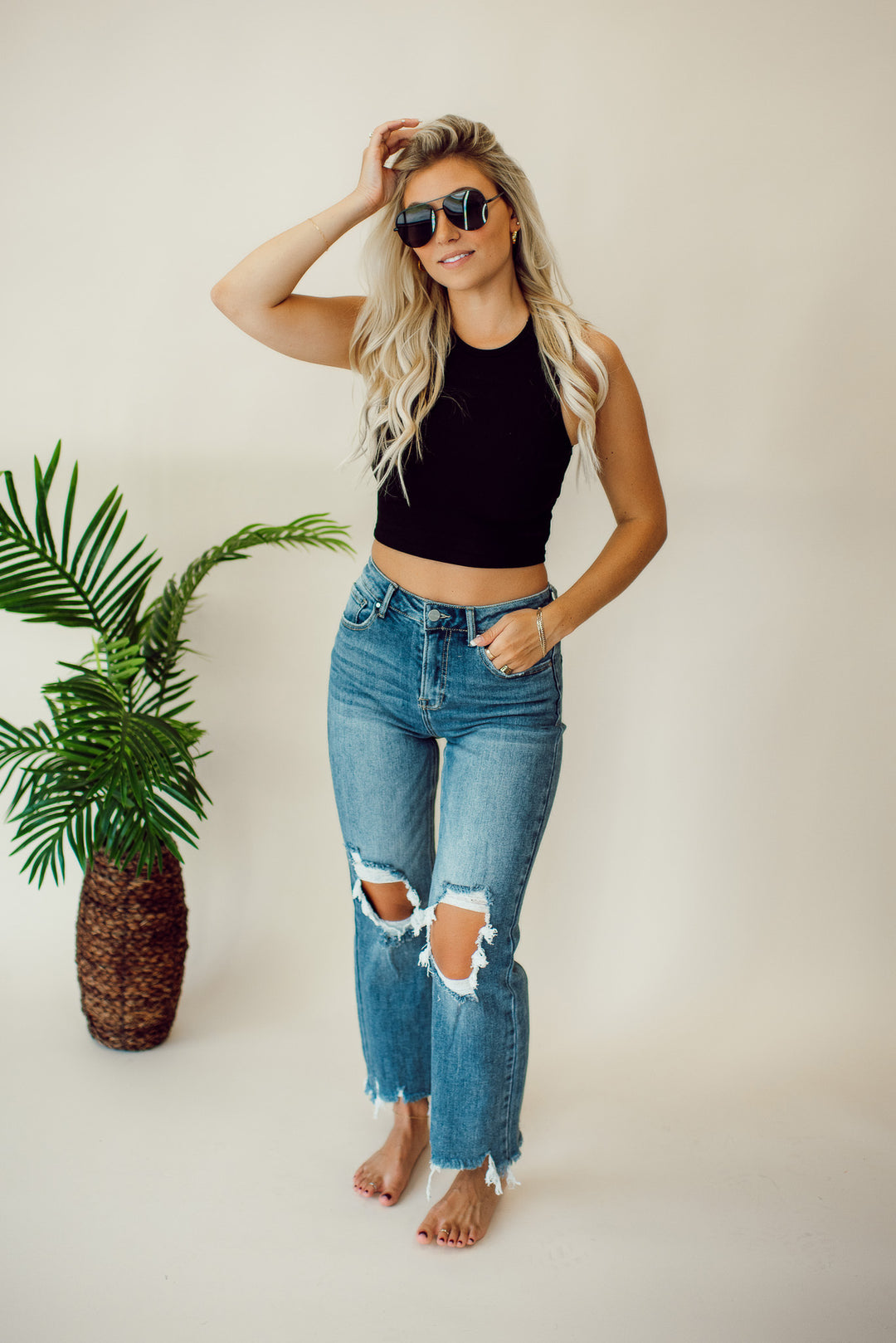 Risen Hayden Crop Straight Jeans (Medium Wash)