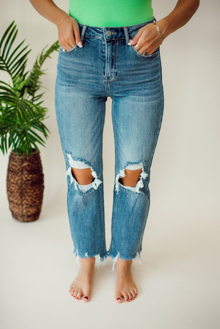 Risen Hayden Crop Straight Jeans (Medium Wash)