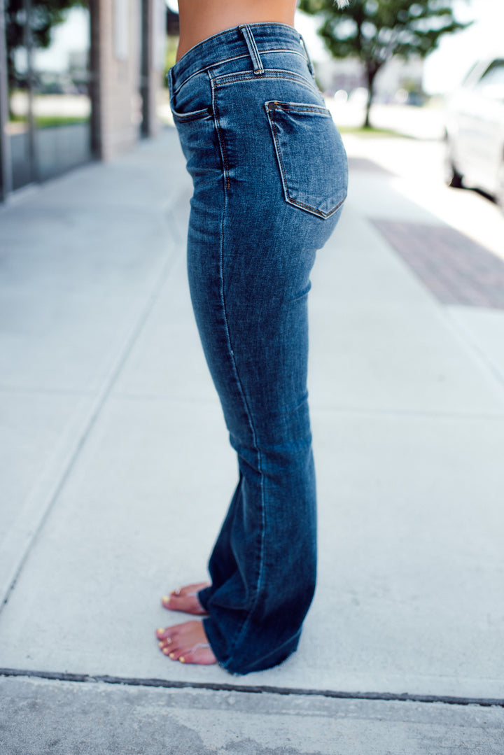 Judy Blue Josephine Mid Rise Raw Hem Bootcut Jeans