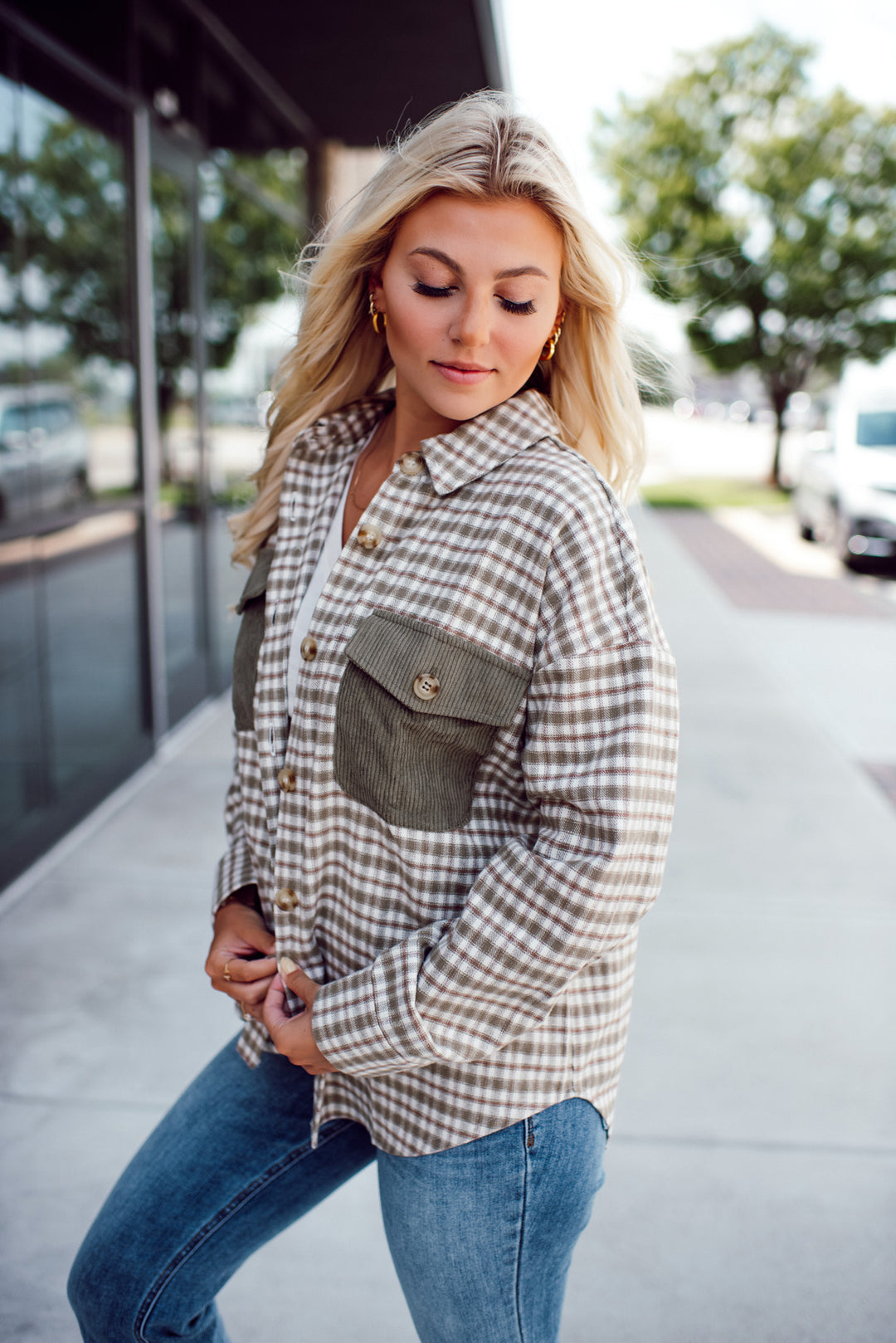 Arden Contrast Plaid Shacket (Olive Multi)