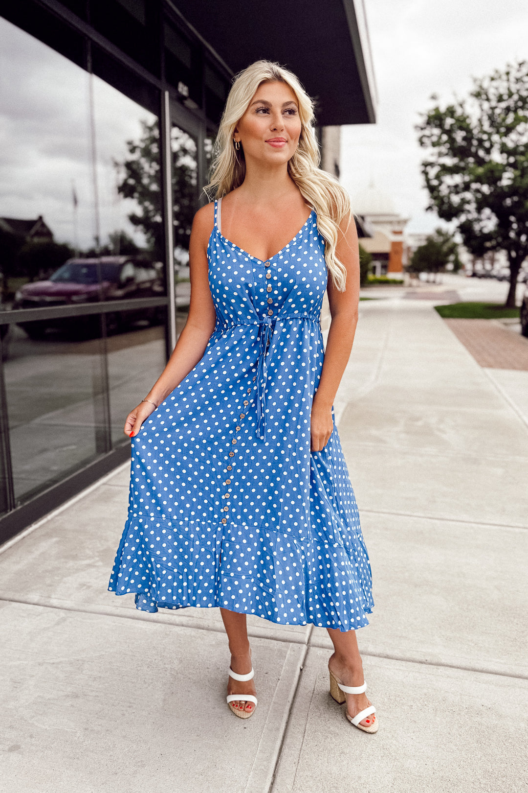 Dapper Days Midi Dress (Denim Blue)