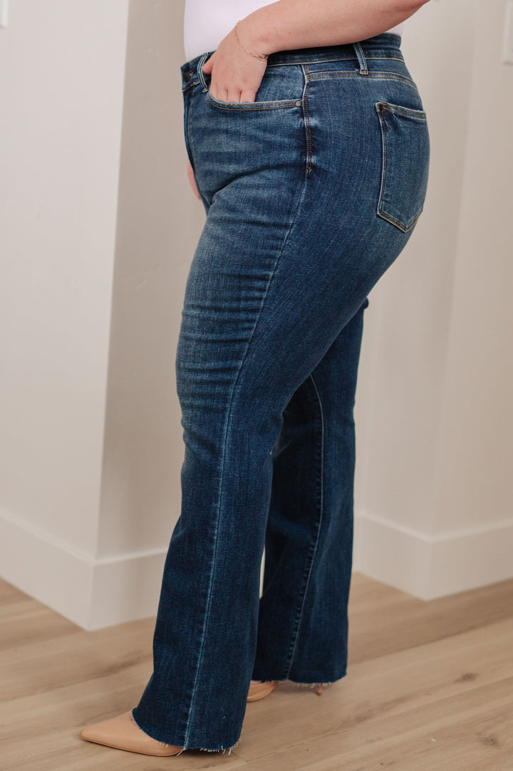 Judy Blue Josephine Mid Rise Raw Hem Bootcut Jeans