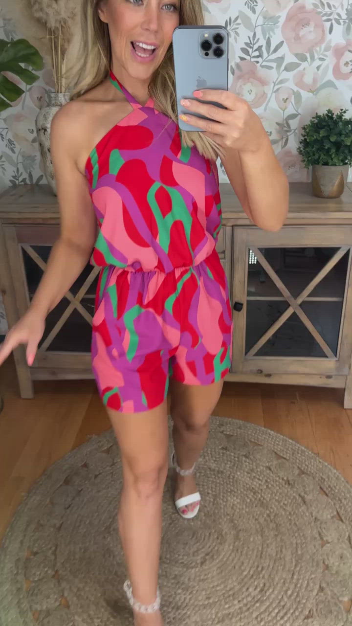 Paint By Numbers Romper (Fuchsia/Green)