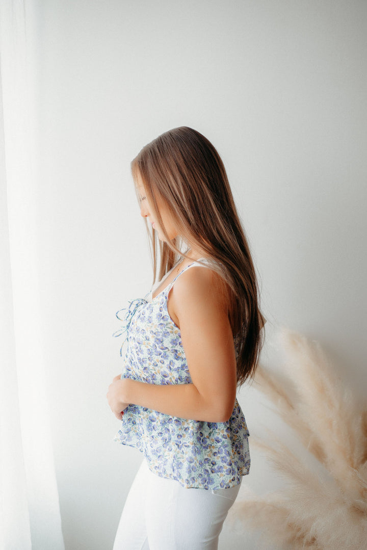 Darling In Floral Peplum Tank (Periwinkle)