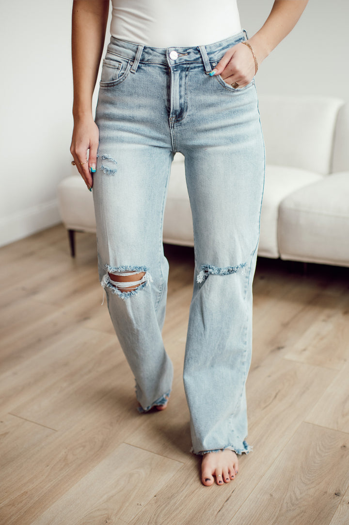 Risen Exploring New Cities High-Rise Wide Leg Denim (Light Wash)