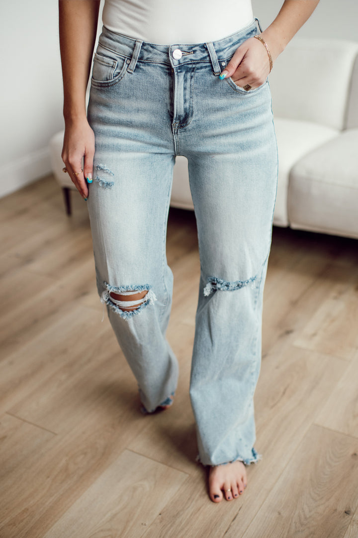 Risen Exploring New Cities High-Rise Wide Leg Denim (Light Wash)