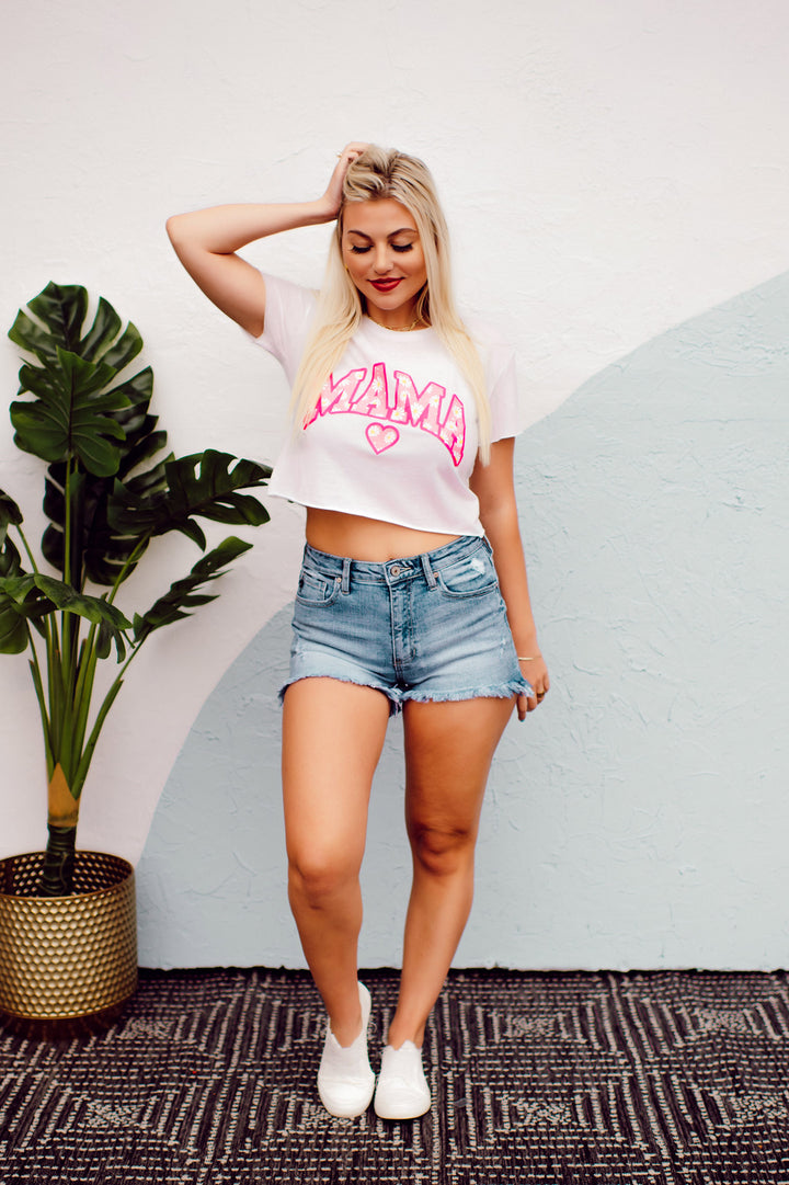 Mama Daisy Crop Tee (White)