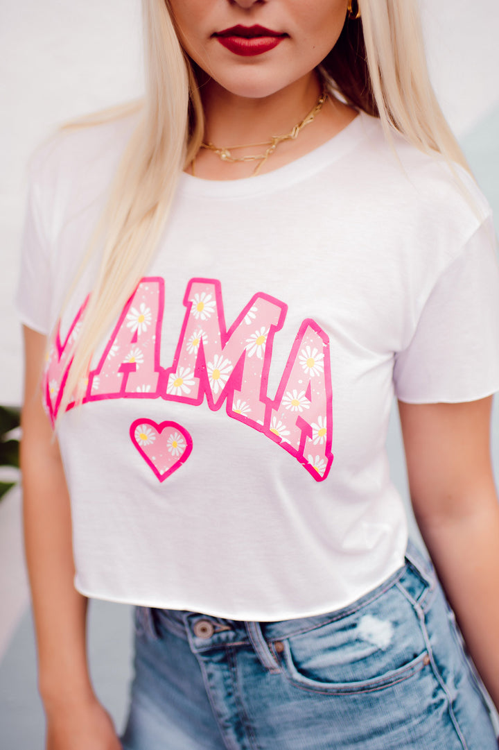 Mama Daisy Crop Tee (White)