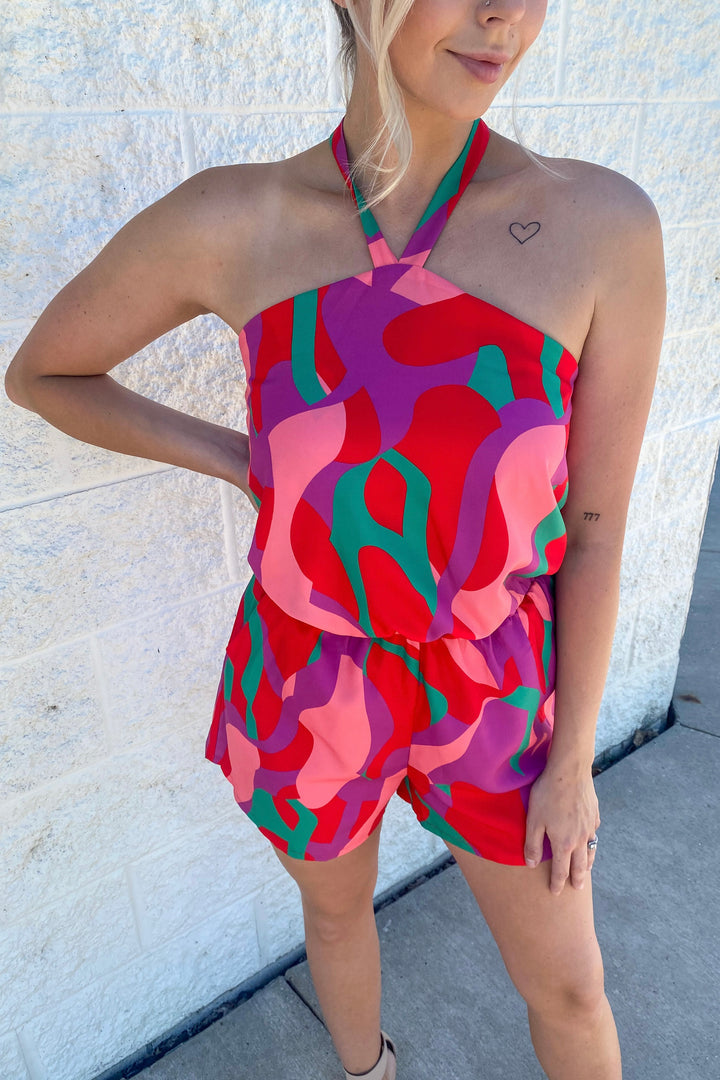 Paint By Numbers Romper (Fuchsia/Green)