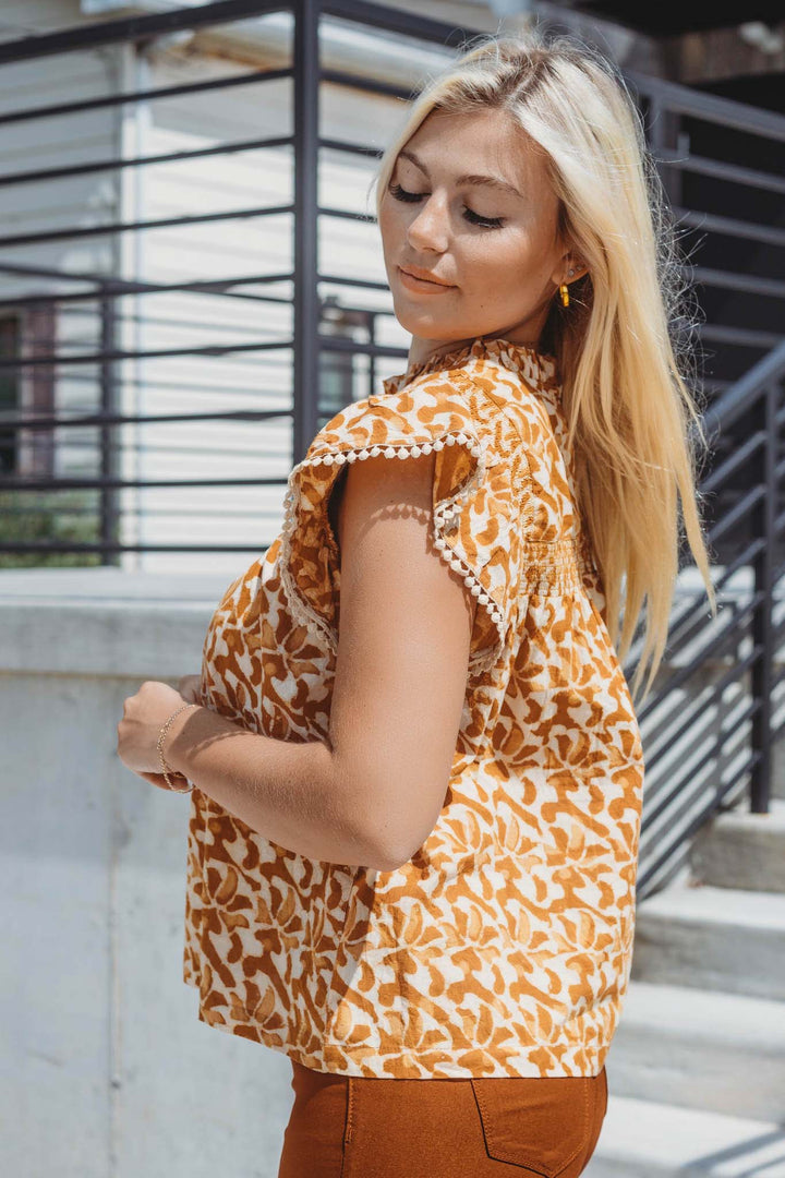 The Blair Printed Blouse (Mustard)