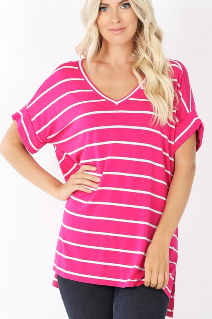 Striped Split Tunic (Hot Pink/Ivory)