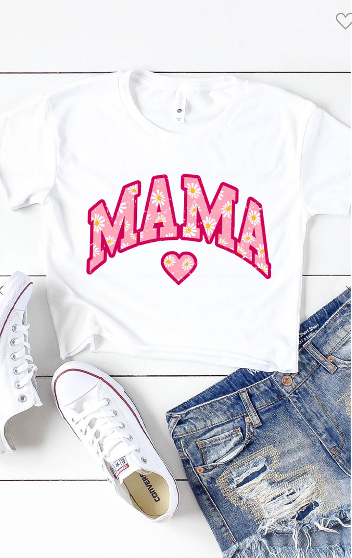 Mama Daisy Crop Tee (White)