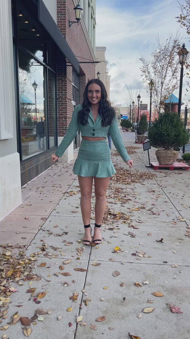 The Tyra Tweed Skirt (Teal) FINAL SALE