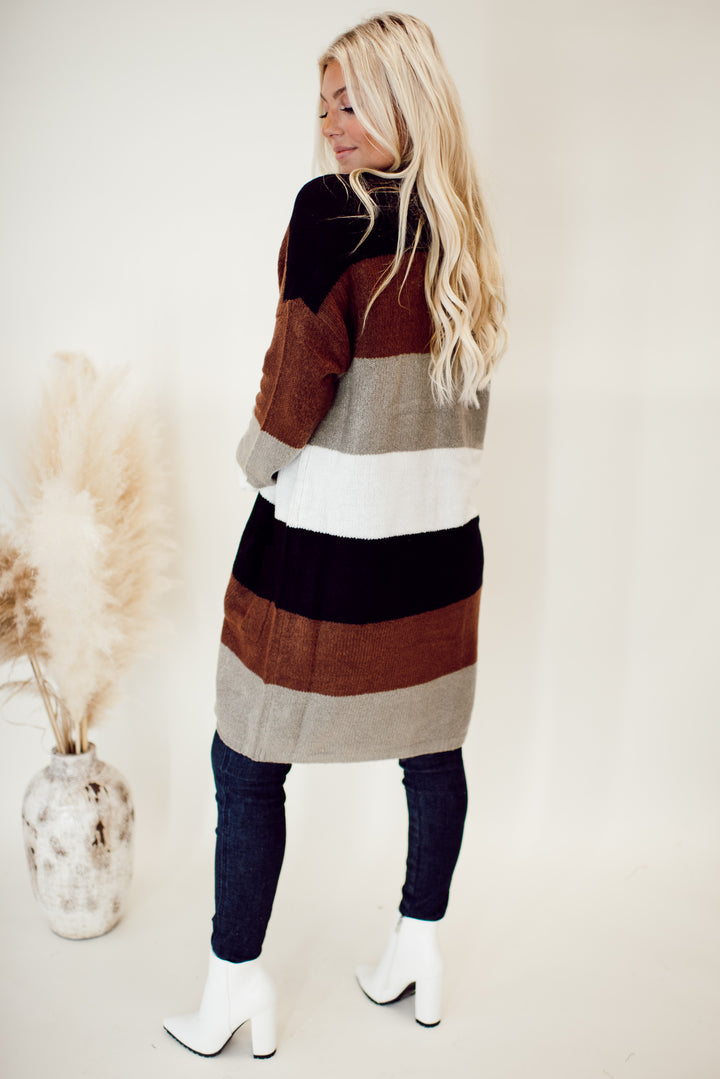 Autumn Calls Color Block Cardigan (Brown/Black)