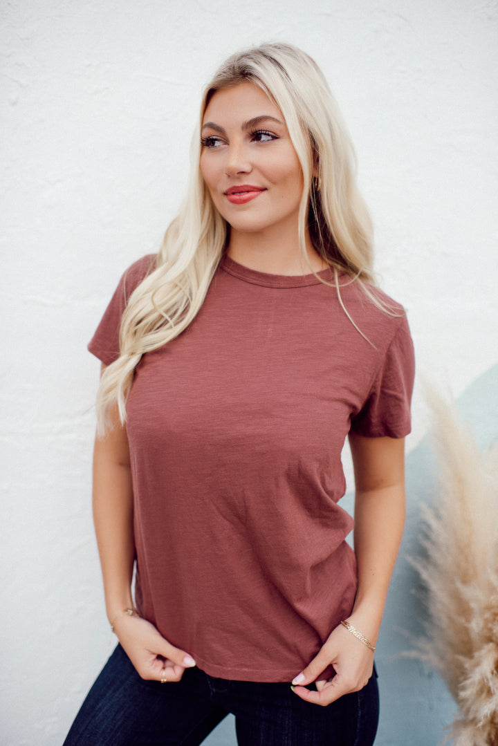 Cotton Slub Round Neck Tee (Sepia)