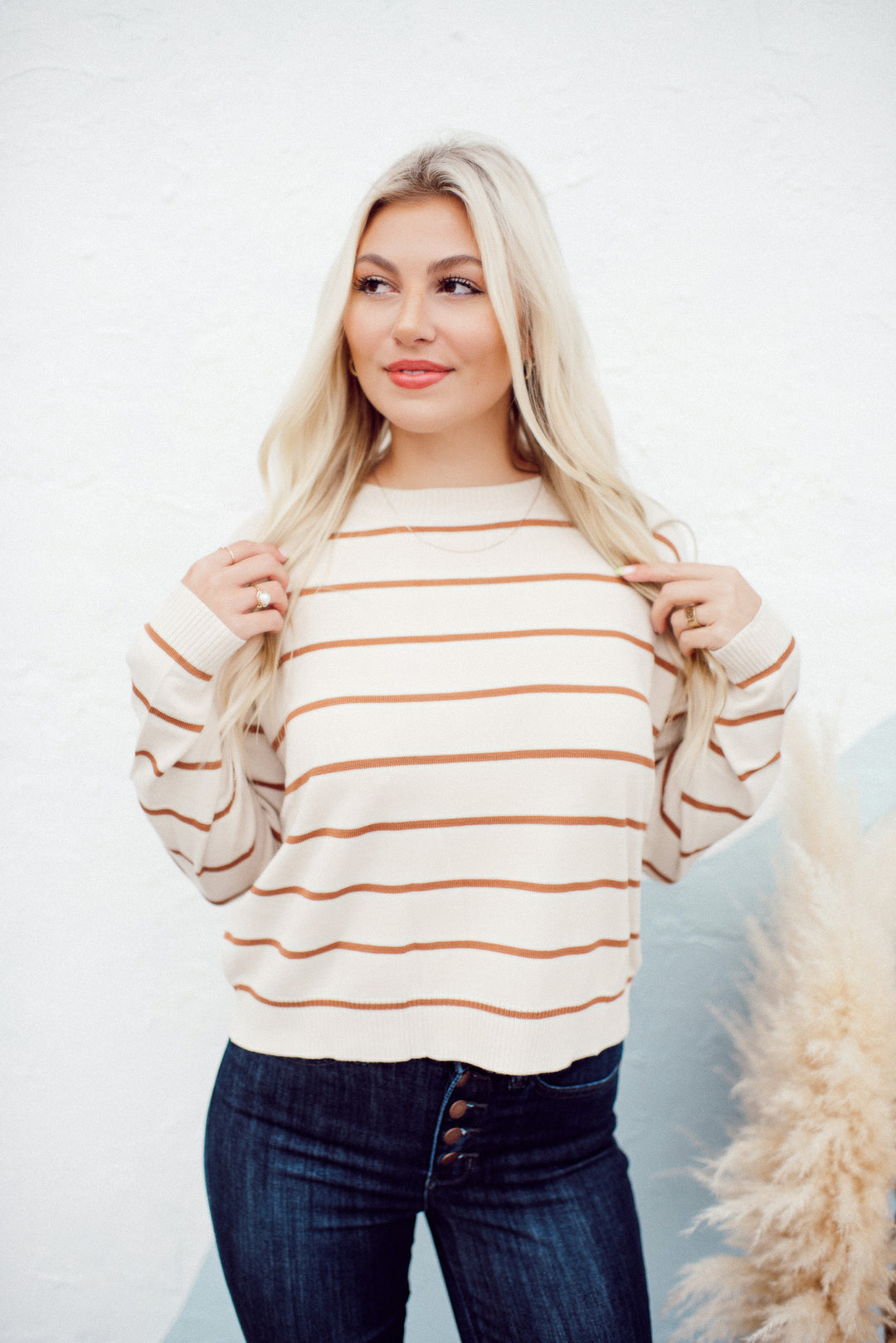 Boat Neck Striped Sweater (Champagne)