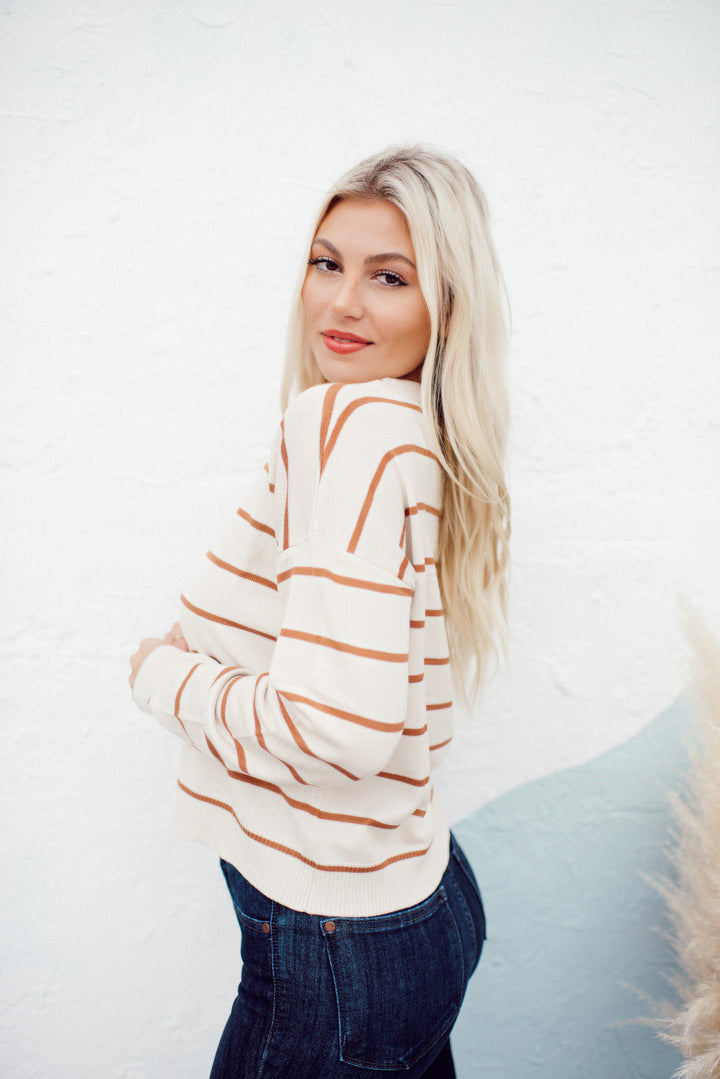 Boat Neck Striped Sweater (Champagne)