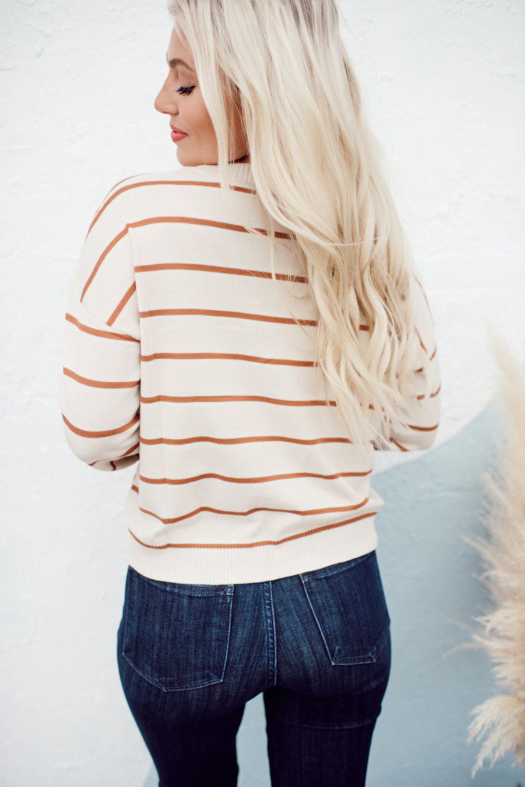 Boat Neck Striped Sweater (Champagne)