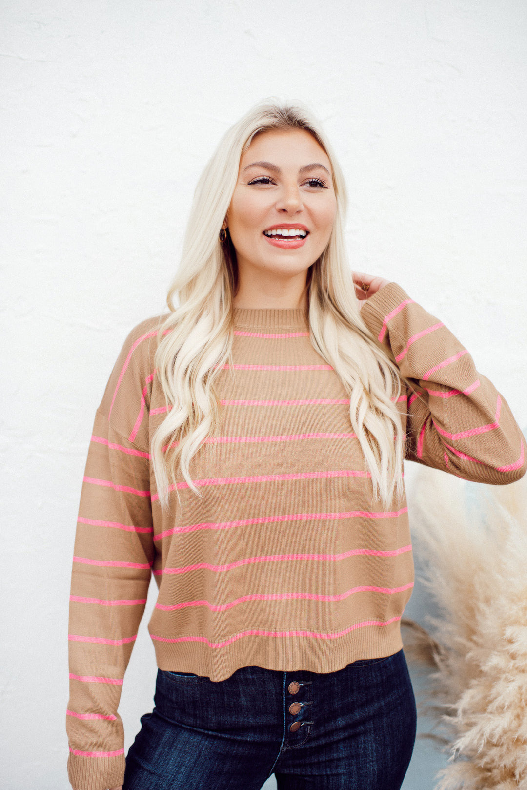 Boat Neck Striped Sweater (Mocha)