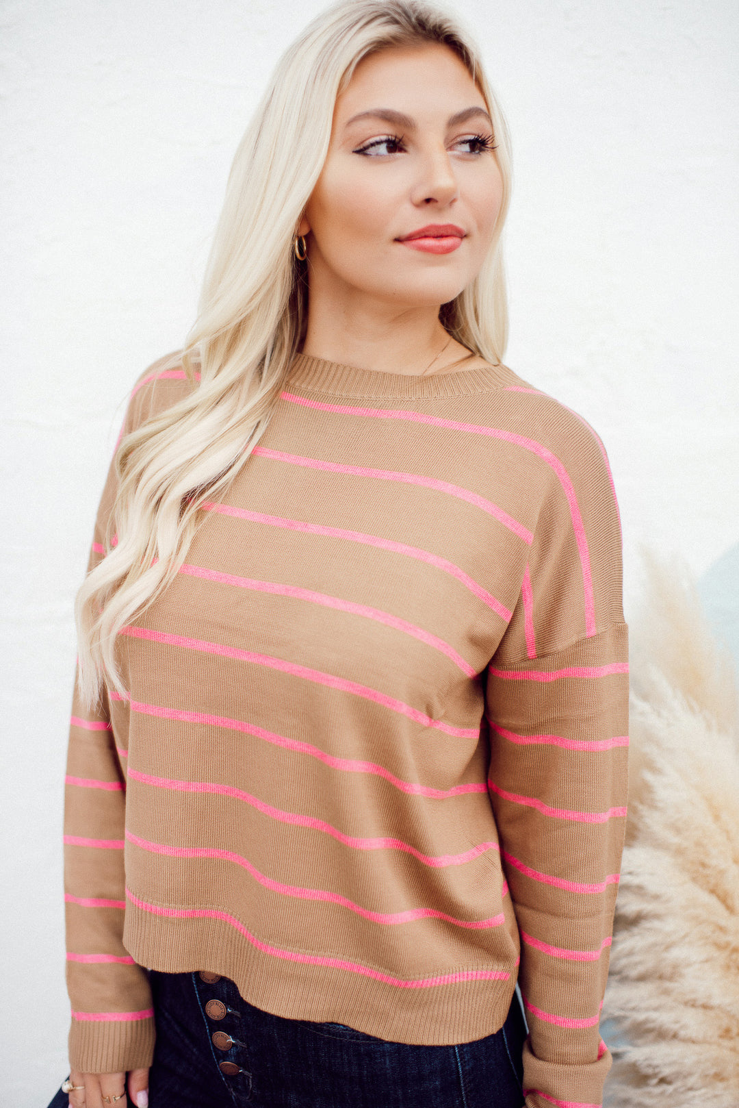 Boat Neck Striped Sweater (Mocha)