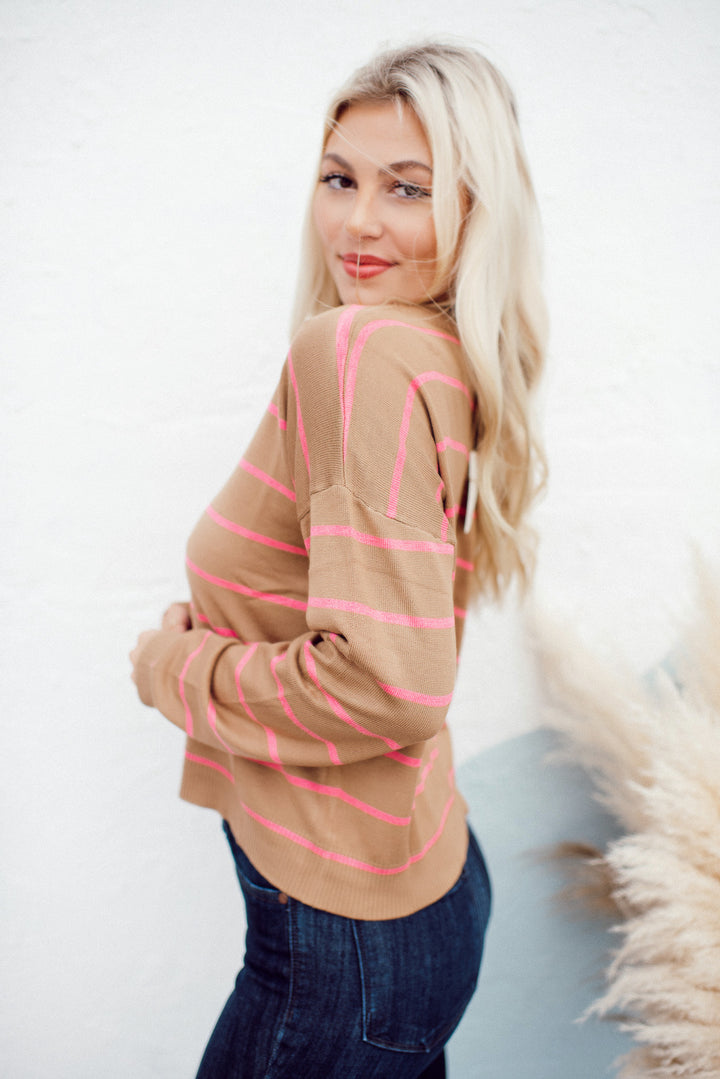 Boat Neck Striped Sweater (Mocha)